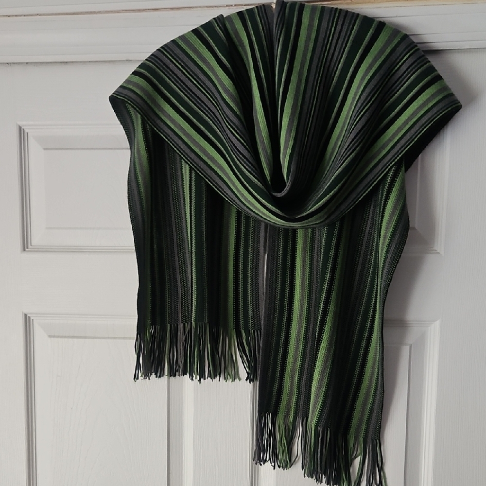 Elegant Green and Black Striped Scarf